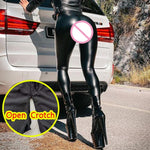 Erotic Crotchless Leather Panties for Women with Flash PU Open Crotch Leggings - Alt Style Clothing