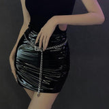 Unleash Your Gothic Side with our Glossy PU Leather Mini Skirt - Alt Style Clothing