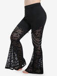 Gothic Black Lace Panel Flare Pants - High-Waist with Lace-Up Detailing - Alt Style Clothing