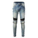 Ripped Patchwork Biker Jeans with Slim Fit and Zippers Detailing - Alt Style Clothing