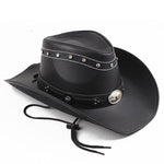Western Leather Cowboy Hat - Black Hat with Cow Head Decoration