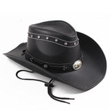 Western Leather Cowboy Hat - Black Hat with Cow Head Decoration - Alt Style Clothing
