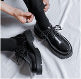 Platform Leather Casual Shoes Black White Vintage Male Lace Up Dress Shoes - Alt Style Clothing