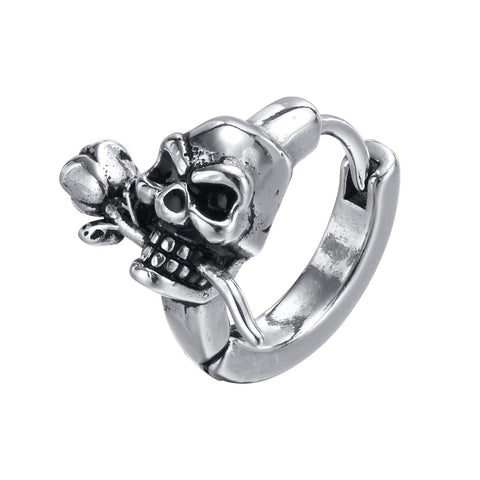 Gothic Skull Skeleton Huggie Rock Punk Stainless Steel Cocktail Party Earrings - Alt Style Clothing