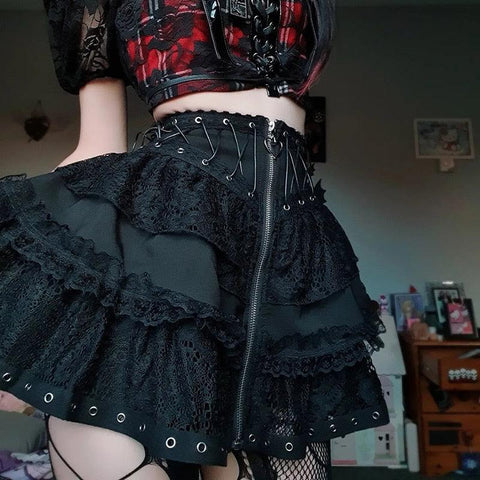 Gothic Vintage High Wasit Skirt Women's Zipper In Front