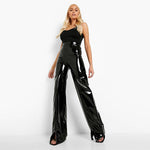 High-Waisted Faux Latex Wide Leg Pants - Perfect for a Bold and Fashion-Forward Look - Alt Style Clothing