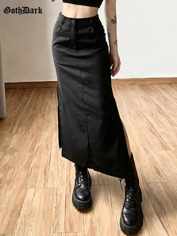 Casual Tag Split Women High Raise Slim Long Skirt - Alt Style Clothing