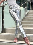 Silver Metalic Faux Leather Pants High Waist Long Night Club Wear - Alt Style Clothing