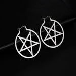 Stainless Steel Satanic Pentagram Hoop Earrings 