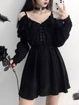 Empire Ruffles Gothic Pleated Mini Dress Short Sleeves - Alt Style Clothing