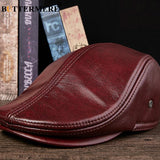 Real Leather Flat Cap - Duckbill Style Hat