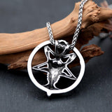 Vintage Inverted Pentagram Satan Goat Stainless Steel Baphomet Necklace Pendant - Alt Style Clothing