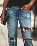 Fashion Mid Waist Big Ripped Hole Jeans