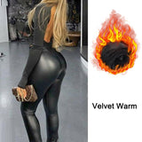 Casual Tights Spandex Stretchy Leggings for Women with PU High Waist and Push-Up Effect - Alt Style Clothing