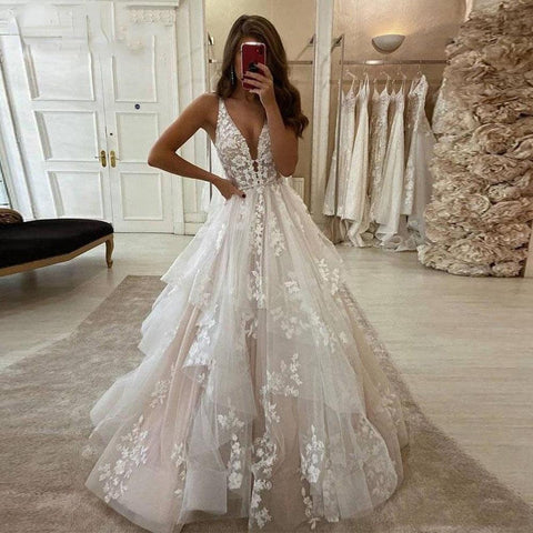A-Line V-Neck Boho Wedding Dress - Alt Style Clothing