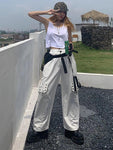 Gothic Black Cargo Pants for Women with Chain - Wide-Leg and Loose Fit - Alt Style Clothing