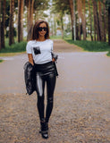 PU Leather Leggings with Elastic High Waist - Slim Pants - Alt Style Clothing