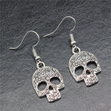 Simple Design Antique Silver Color Skull Pendant Earrings - Alt Style Clothing