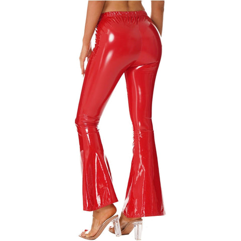 High-Waisted Flared Patent Leather Pants for Ladies - Alt Style Clothing