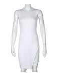 Forefair Bodycon Slit Short Sleeve Midi Dress With O-Neck - Alt Style Clothing