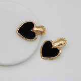Make a Statement with Black Gothic Heart Earrings Big Resin Heavy Large Hammered Irregular Zinc Alloy