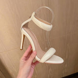 Super High Thin Heel Ankle-Wrap Sandals with Open Side Vamp for Party - Alt Style Clothing