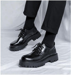 Platform Leather Casual Shoes Black White Vintage Male Lace Up Dress Shoes - Alt Style Clothing