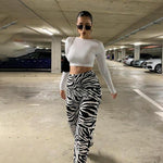 Sexy High-Waisted Zebra Print Wide Leg Pants - Perfect for Casual and Fashionable Wear - Alt Style Clothing