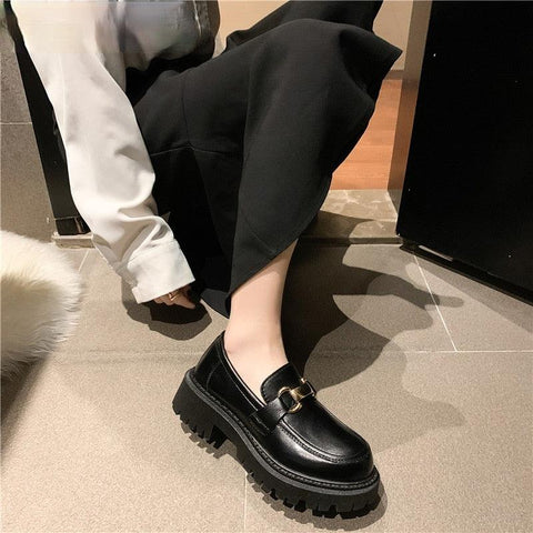Loafers Ladies Thick Sole Slip on Flats Creepers Leather Platform Shoes - Alt Style Clothing
