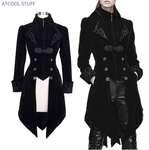Medieval Gothic Vampire Style Stand Collar Tailcoat Dress - Alt Style Clothing