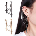 Multi Layered Cross Chain Dangle Drop Earring - Alt Style Clothing