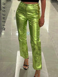 Sparkling Metallic Straight-Leg Pants - Featuring Elastic Waist for Comfort and Perfect for Clubwear - Alt Style Clothing