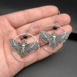 Goth Gothic Death Skull Moth Chain Pendant Choker Earrings - Alt Style Clothing