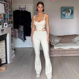 Low Waist Slim Flare Pants Sexy G String False Two Pieces Trousers Night Clubwear - Alt Style Clothing