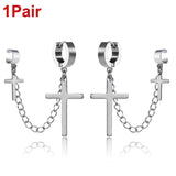 Gothic Cross Tassel Integrated Clip Stud Earring WIth Metal Chain - Alt Style Clothing