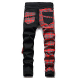 Plaid Patchwork Punk Zipper Pencil Jeans - Alt Style Clothing