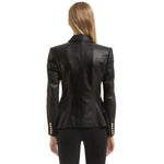 Double Breasted Genuine Leather Blazer - Elegant Outerwear for Women - Alt Style Clothing