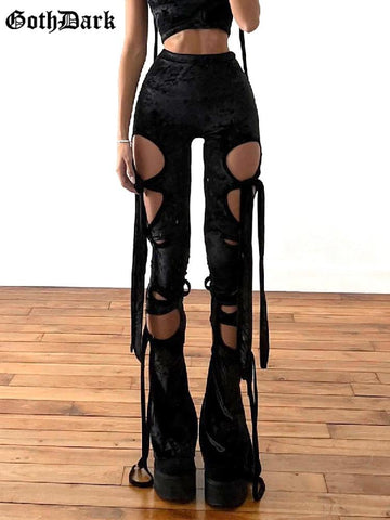 Goth Velvet Hollow Out Mall Gothic Pencil Pants
