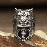Unleash Your Inner Beast with Domineering Viking Wolf Head Skull Rings in Retro Stainless Steel - Alt Style Clothing
