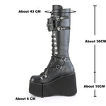 Gothic Platform Wedge Boots for Women - Knee High Black Lace-up Fashion by Bonjomarisa - Alt Style Clothing