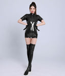 Shine in Style with our Short Sleeve PVC Leather Jumpsuit - Alt Style Clothing
