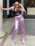 Sparkling Metallic Straight-Leg Pants - Featuring Elastic Waist for Comfort and Perfect for Clubwear - Alt Style Clothing