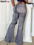 Low Waist Flare Pants Women Drawstring Ruched Long Leggings - Alt Style Clothing