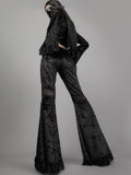 InsGoth Mall High-Waist Flared Pants with Aesthetic Sexy Lace Patchwork - Gothic Style Trousers"