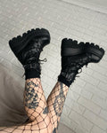 Gothic Platform Wedge Boots for Women - Knee High Black Lace-up Fashion by Bonjomarisa - Alt Style Clothing