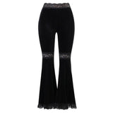 Gothic Velvet Flare Pants with Sexy Hollow Out Lace Patchwork - High-Waist Style - Alt Style Clothing