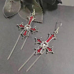 Add a Touch of Gothic Glam to Your Style with Our Bloody Skull Rose Inverted Cross Pendant Earrings - Alt Style Clothing