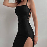 Long Bodycon Sleeveless Blackless Halter Neck Spaghetti Strap Dress - Alt Style Clothing