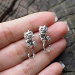 Vintage Cute Cat Silver Color Earrings - Alt Style Clothing