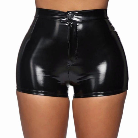 Sexy High-Waist Leather Short Pants with Shiny Shaping PVC - Alt Style Clothing